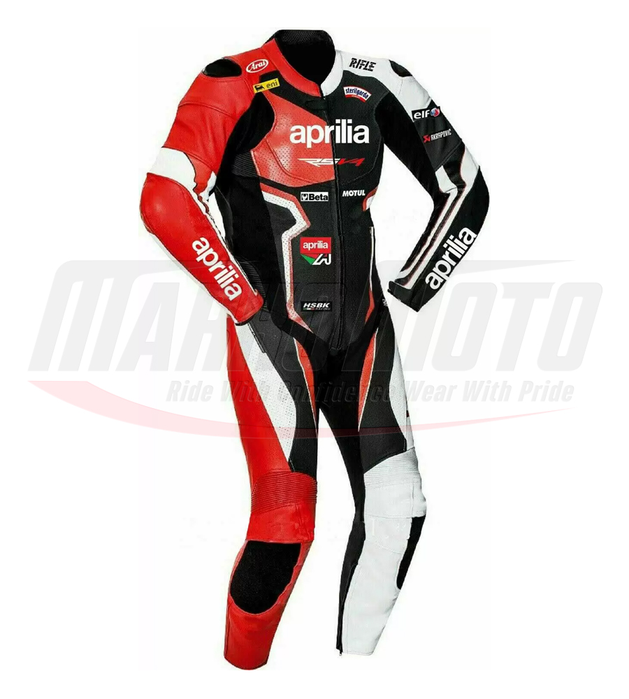 Aprilia HSBK Motorcycle Racing Black and Red Leather Suit