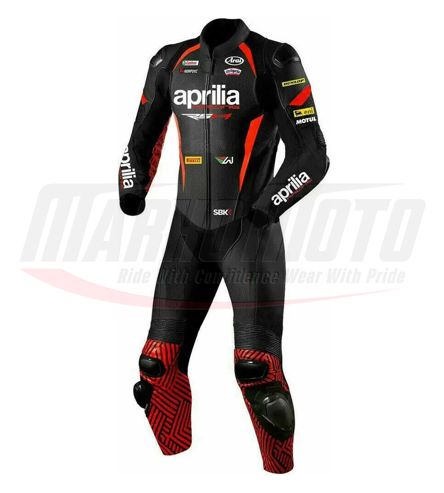 Aprilia Dark Knight Perforated Motorcycle Leather Racing Suit