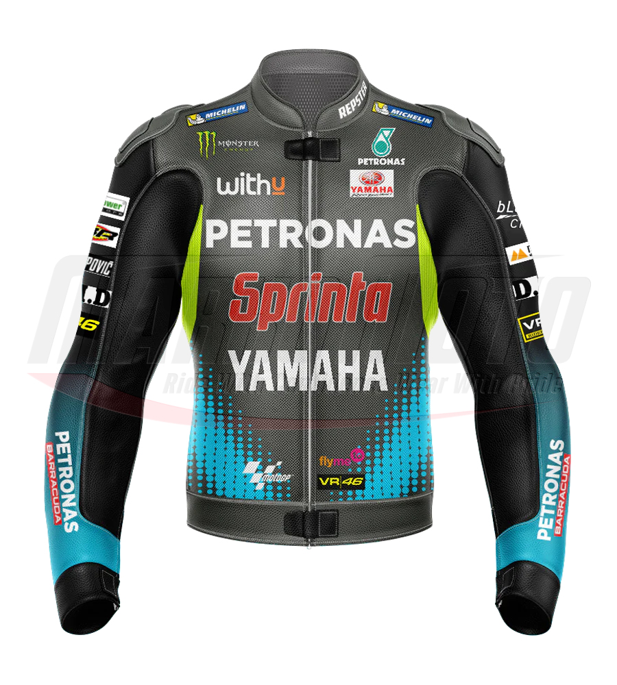 Valentino Rossi Petronas 46 Motorcycle Black Leather Racing Jacket