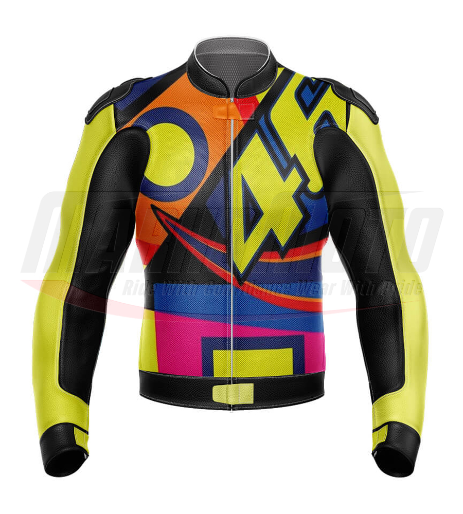 Valentino Rossi VR46 Abstract Motorcycle Leather Racing Jacket