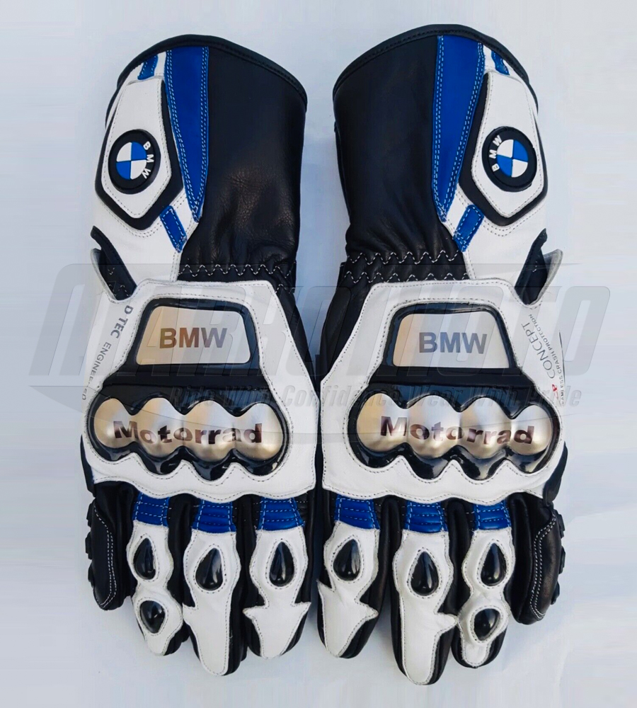 BMW Motorrad Motorcycle Racing Blue & White Leather Gloves