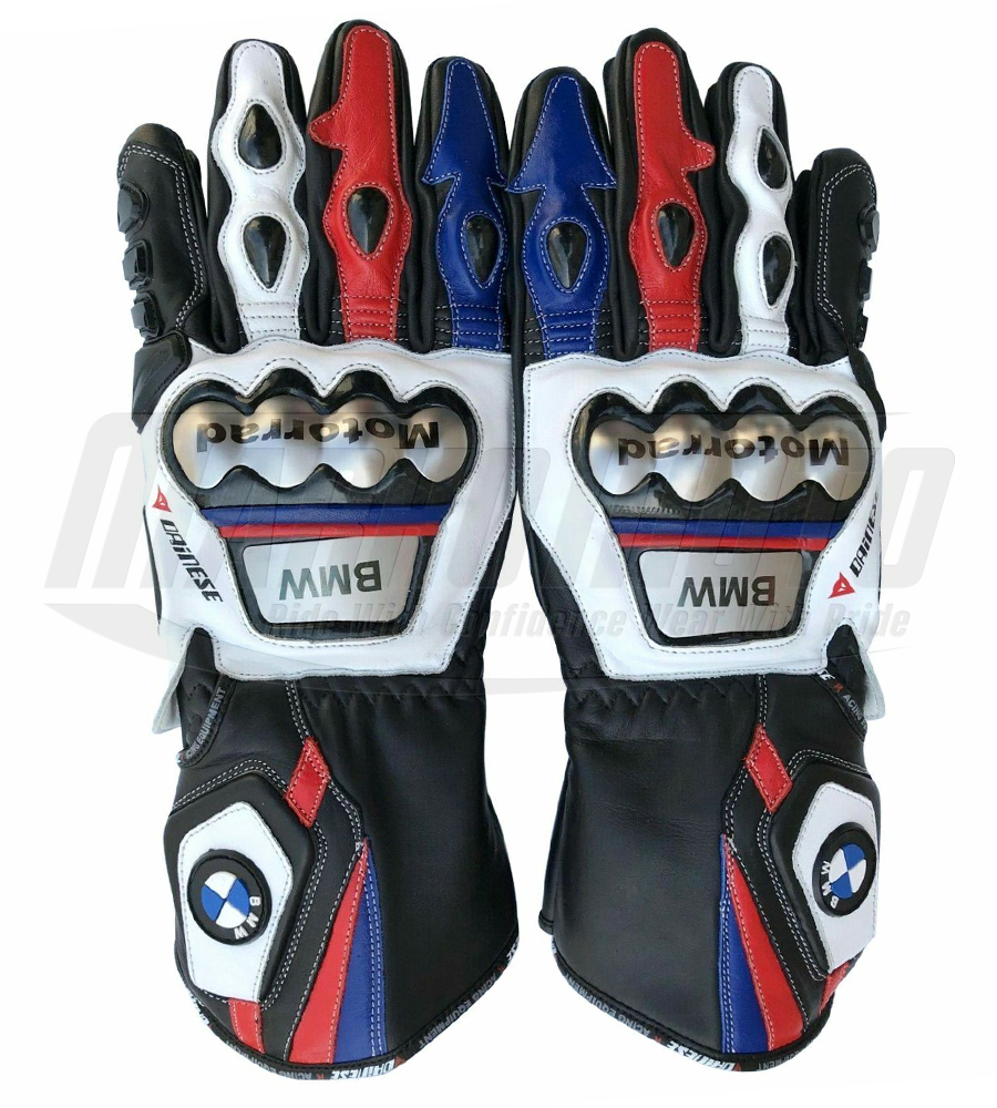 BMW Motorrad White & Black Motorcycle Racing Leather Gloves