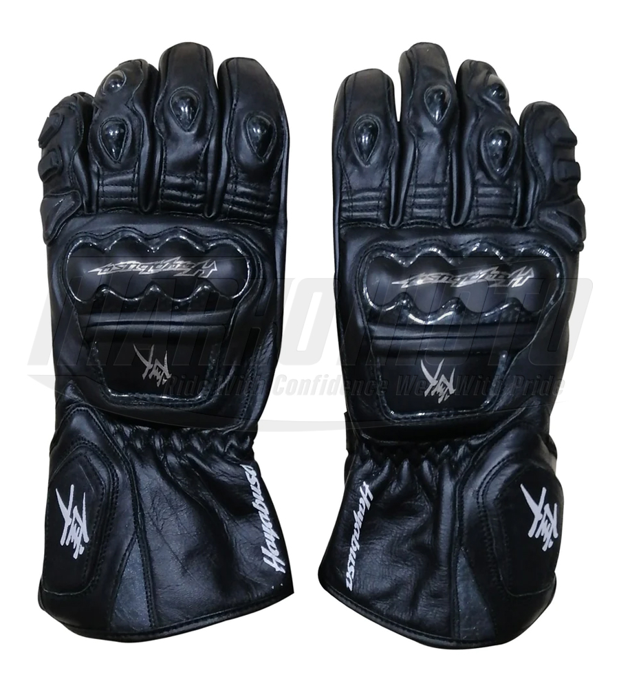 Suzuki Hayabusa Motorcycle Racing Black Leather Gloves