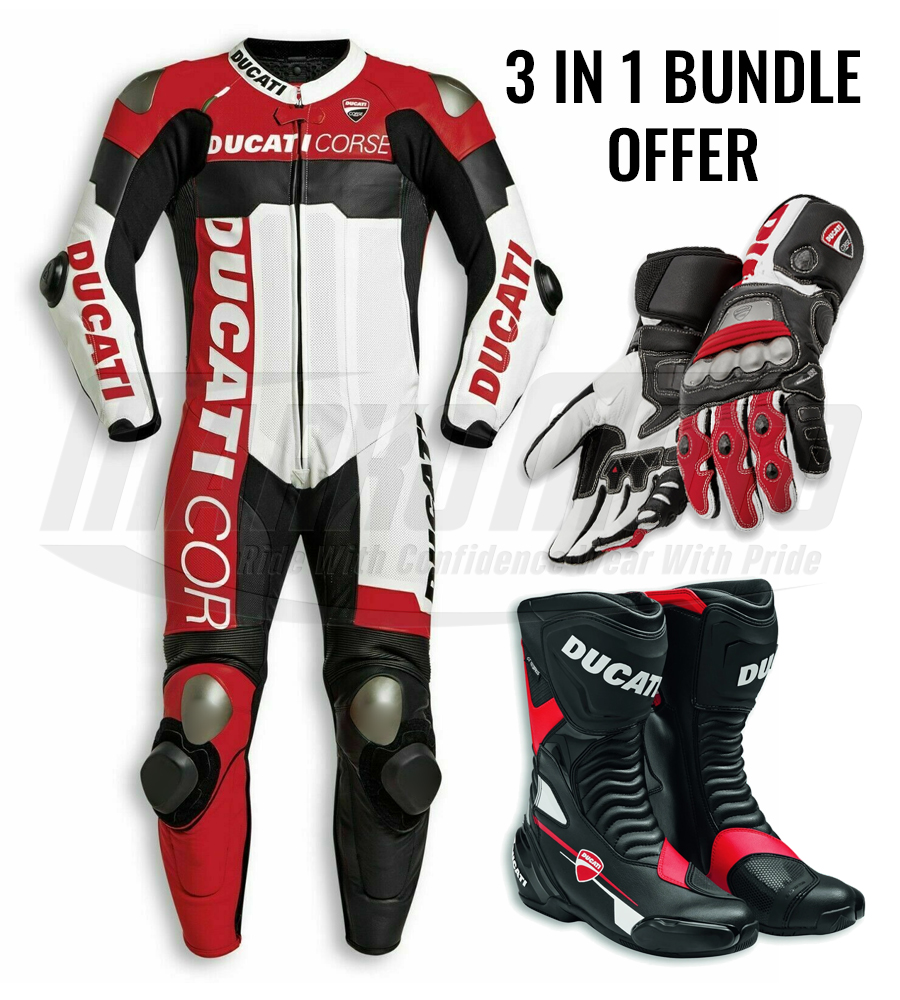 Ducati Corse C5 Racing Suit Cowhide and Kangaroo Leather Racing Suit 1pcs & 2pcs,Ducati Gloves, Ducati Boots For Men and Women 3 in 1 Package