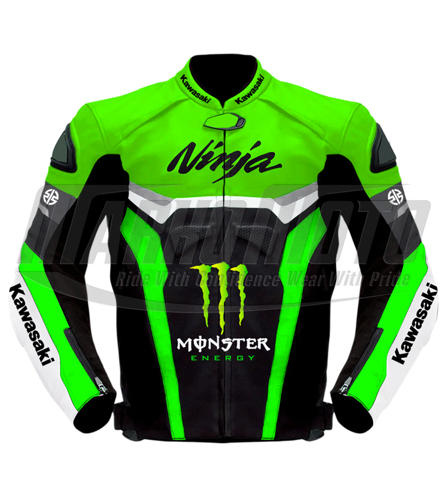 Kawasaki Ninja Fluorescent Green Leather Racing Jacket