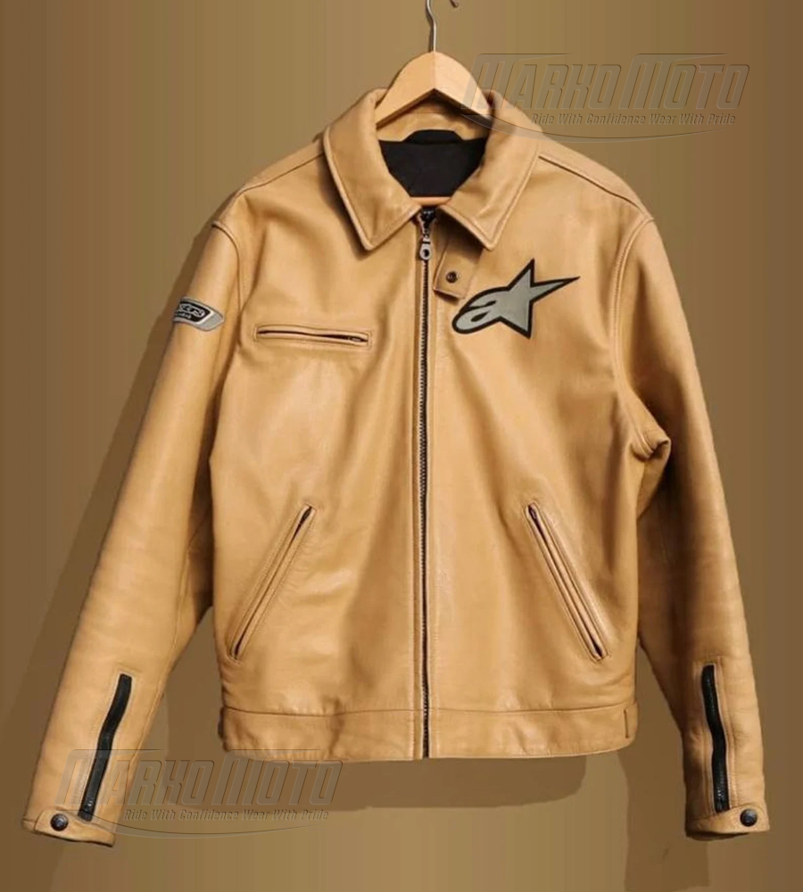 Vinatge Alpinestars Beige Brown Riding Leather Jacket