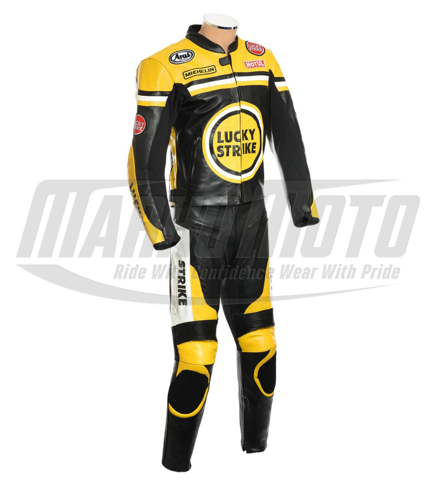 Lucky Strike Yellow Biker Leather Motorcycle Racing Suit