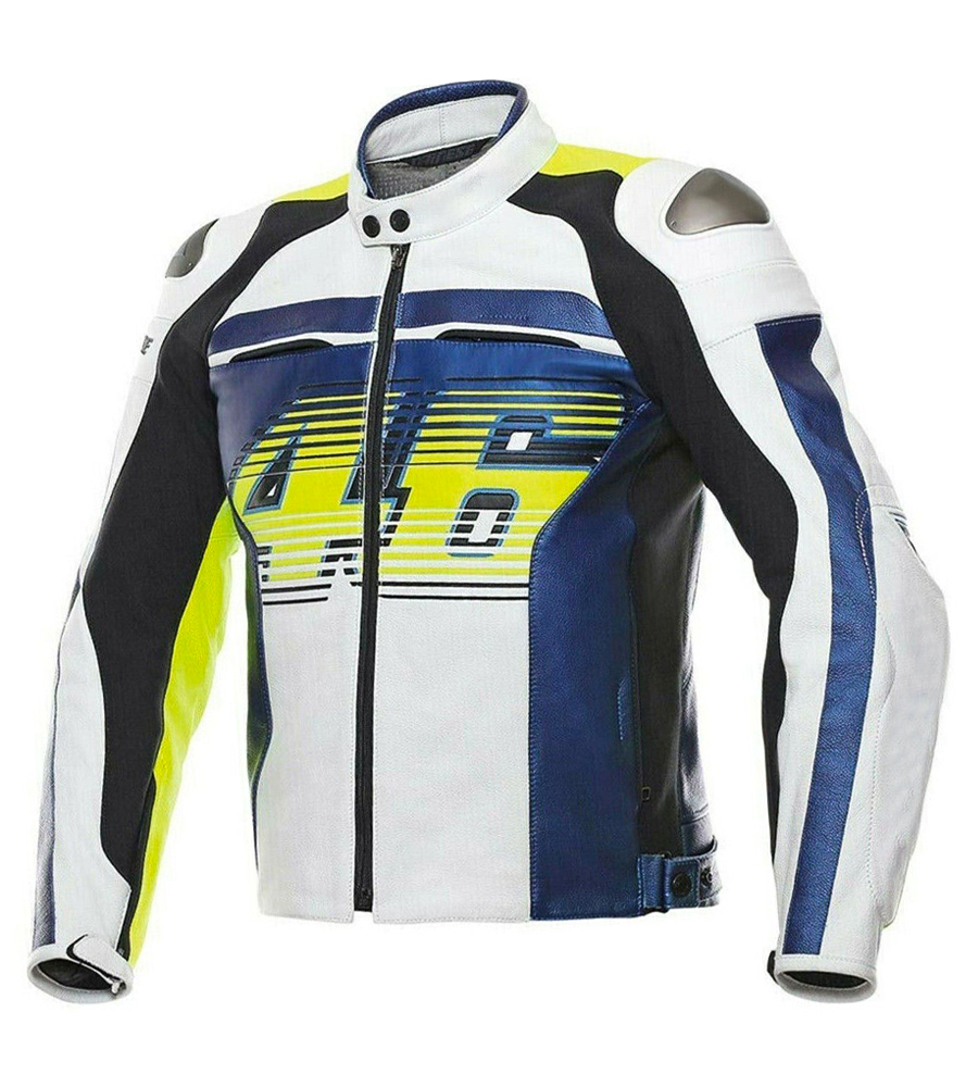 New Valentino Rossi VR46 White Motorcycle Leather Racing Jacket