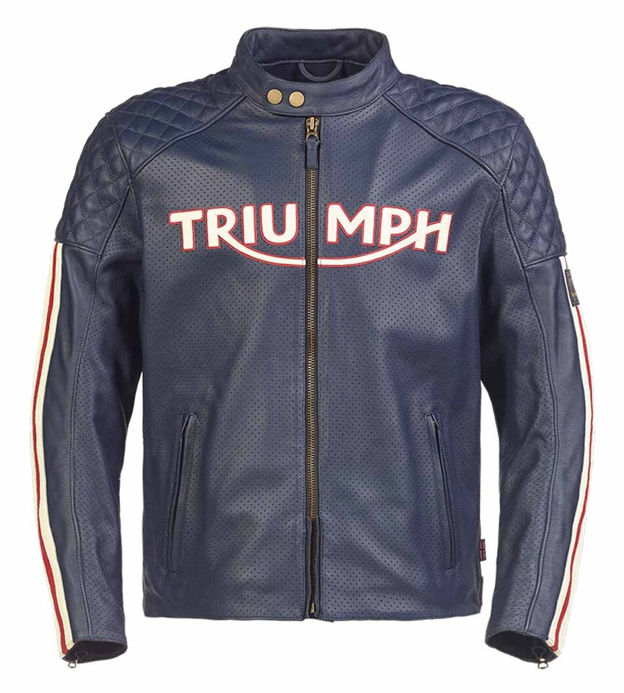 Triumph Braddan Air Race Blue Motorcycle Riding Leather Jacket