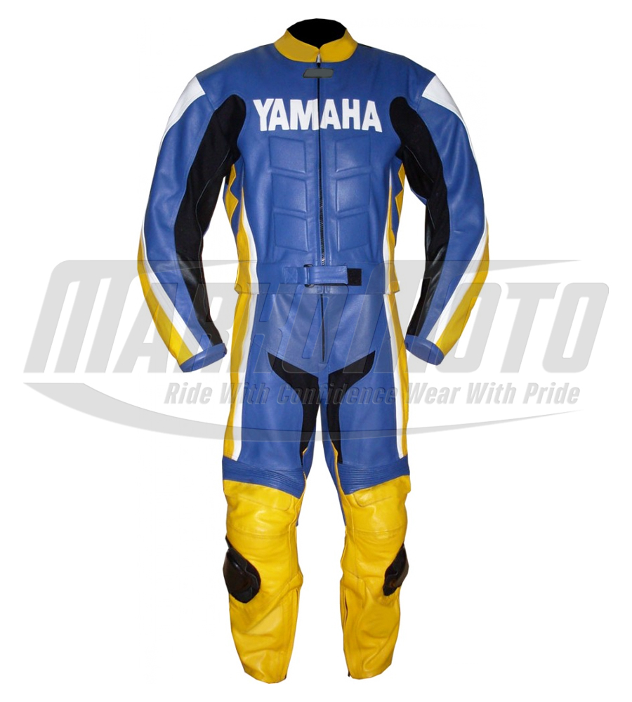 Yamaha Blue Cowhide and Kangaroo Leather Motorcycle Racing Suit