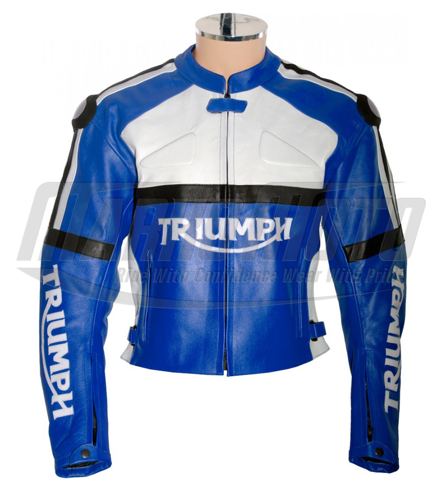 Triumph Daytona Sport Blue Motorcycle Leather Racing Jacket