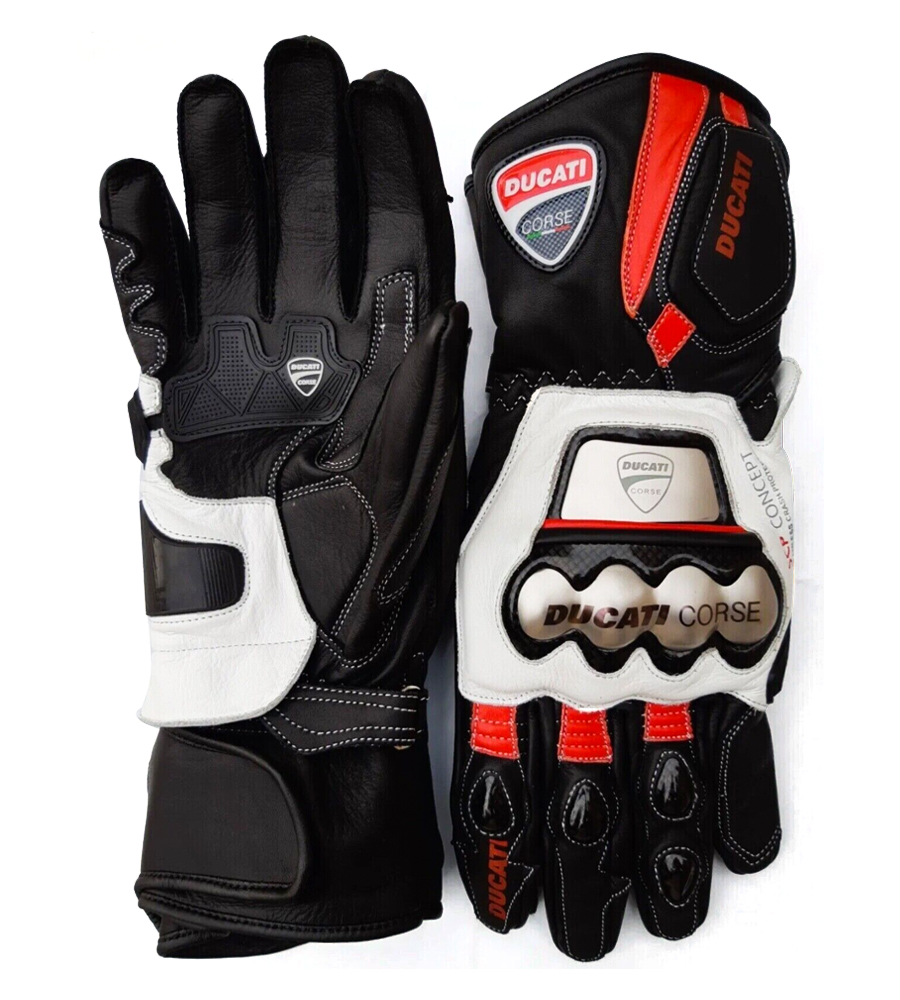 Ducati Corse Black And White Motorcycle Racing Leather Gloves