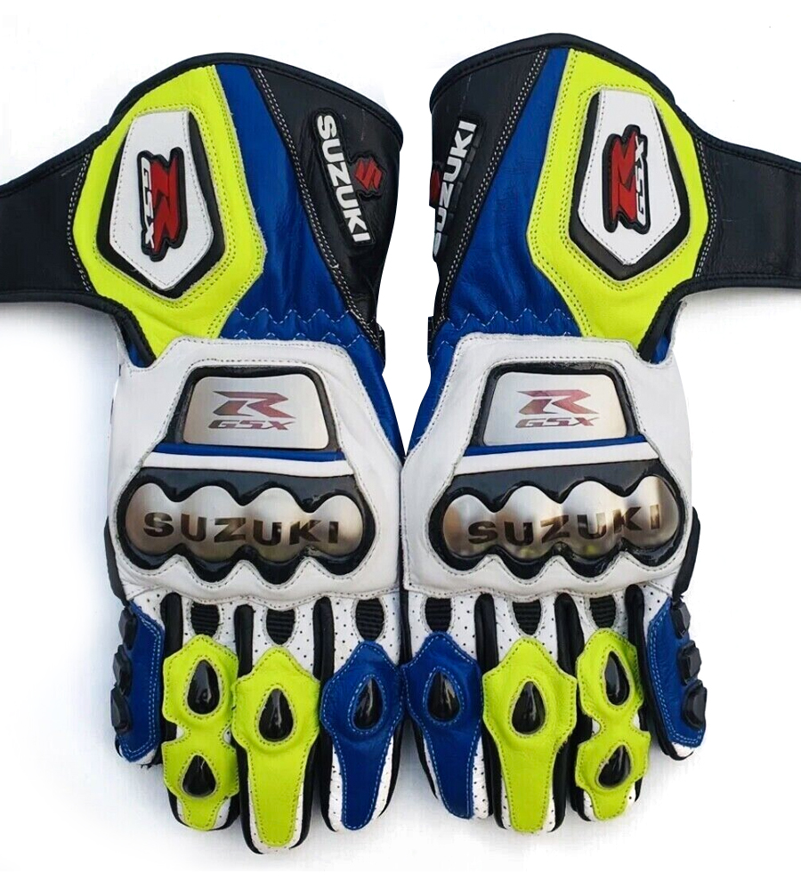 Suzuki GSXR Motorcycle Leather Riding Gloves