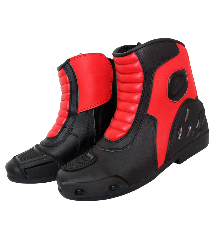 Sports Motorcycle Black and Red Leather Short Racing Boots