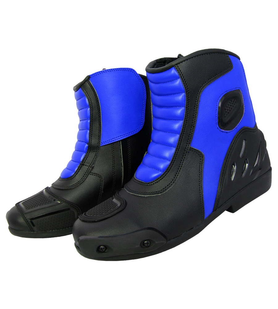 Sports Motorcycle Black and Blue Short Leather Racing Boots