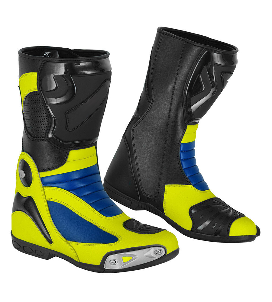 Sports Motorbike Leather Racing Yellow & Black Long Boots