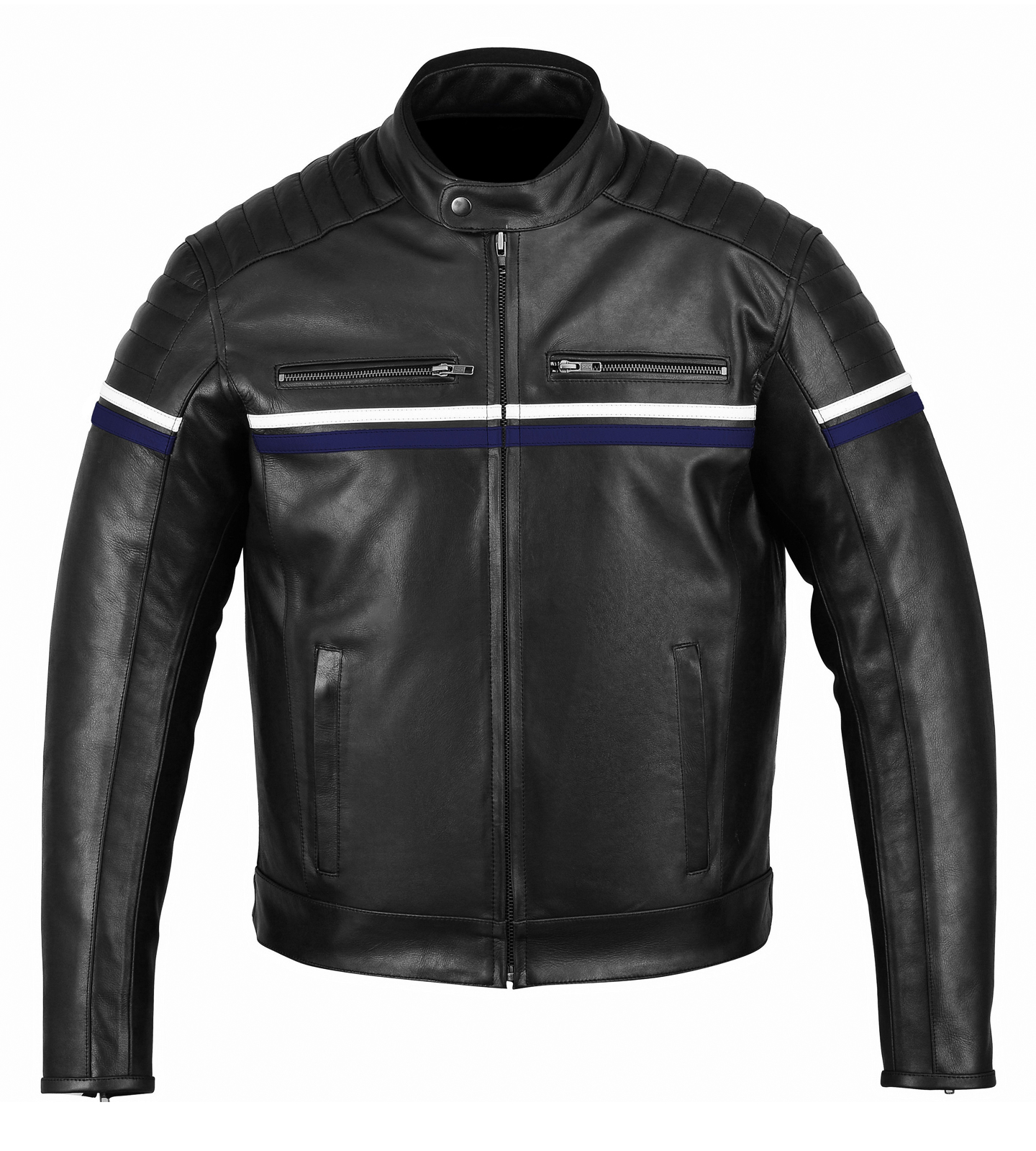 Blue Stripe Metropolis Original Leather Biker Jacket