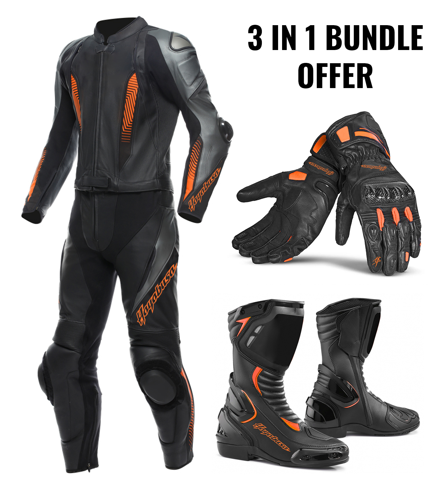 Hayabusa Pro Orange Racing Gloves, Boots and Suits 1pcs & 2pcs for Men and Women 3 In 1 Package