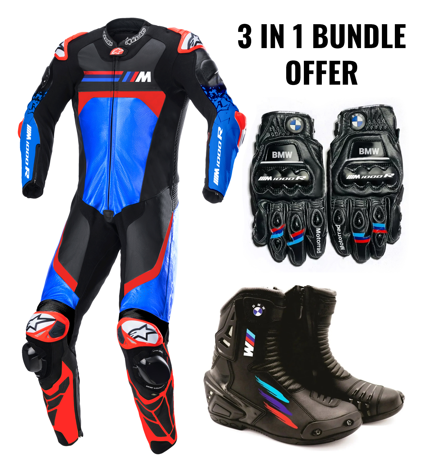 M 1000 R BMW Motorrad Racing Gloves, Boots and Suits 1pcs & 2pcs for Men and Women 3 In 1 Package